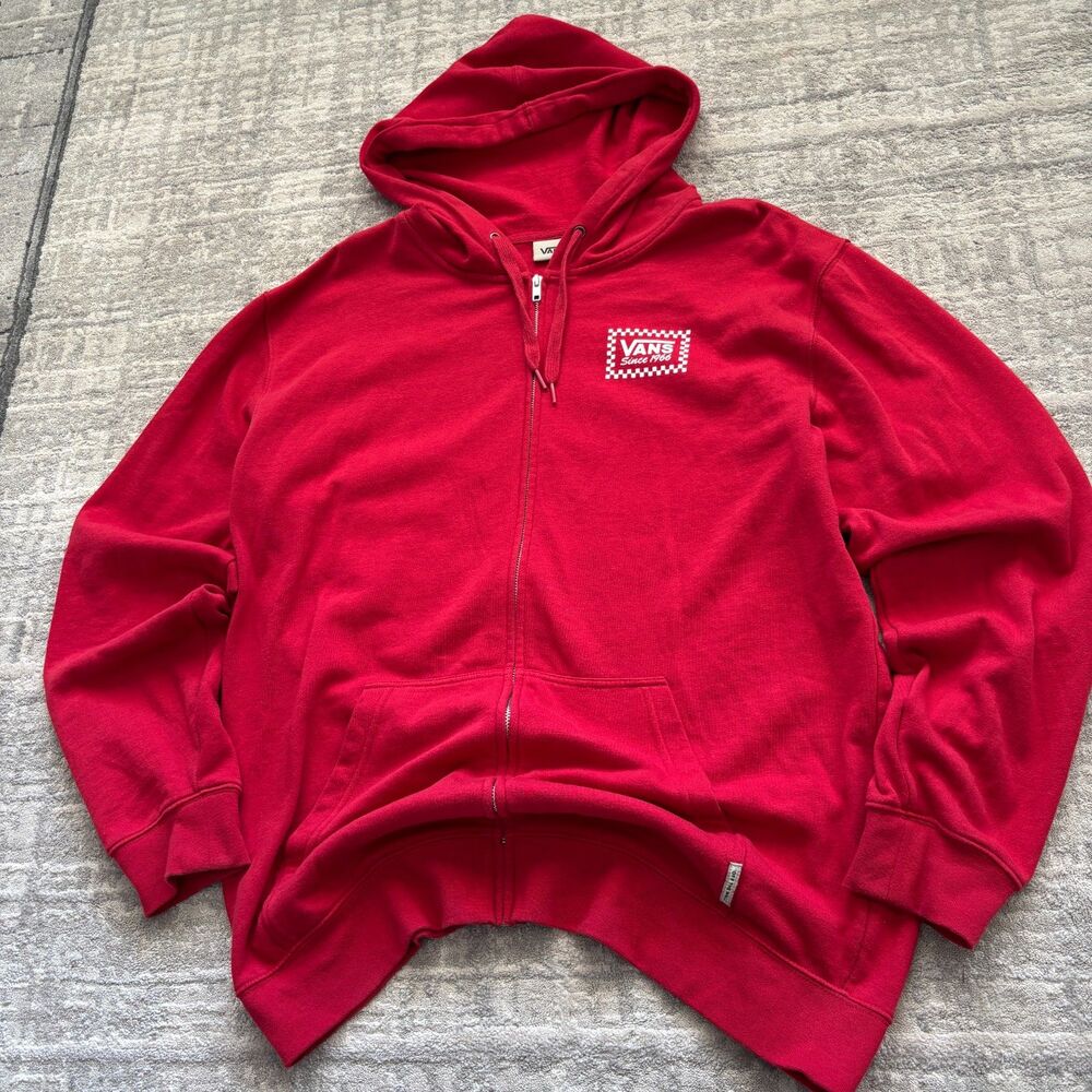Vans Off The Wall Mens XL Red Full Zip Hoodie Sweatshirt Since 1966 Checkerboard